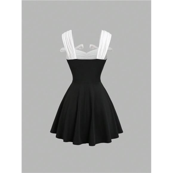Sweetra Romantic Valentines Day Date Cute Bow Tie Mini Dress For Women, Black - Picture 4 of 7